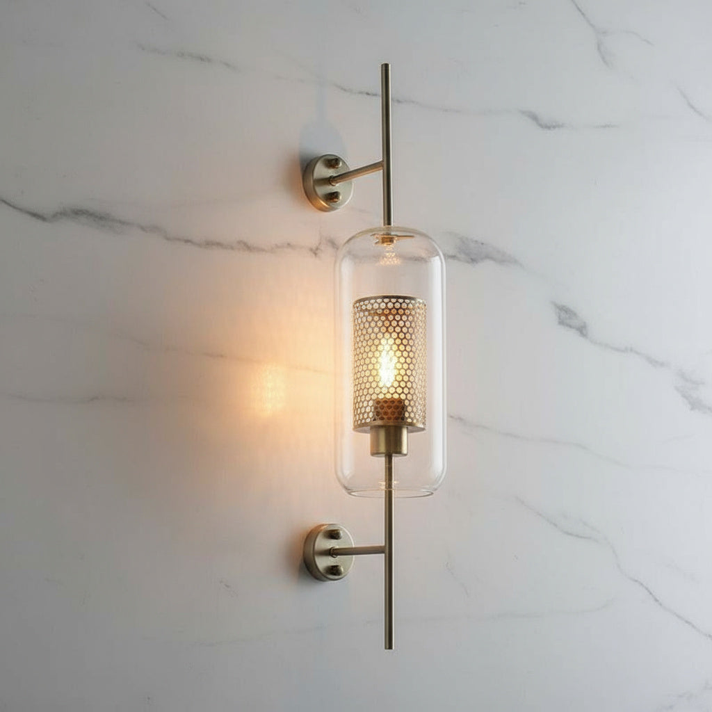 Glass Wall Sconce Light Fixture Gold Chrome Finish for Bathroom Bedroom Living Room Entryway Hallway Modern Minimalist Lighting | Thomler
