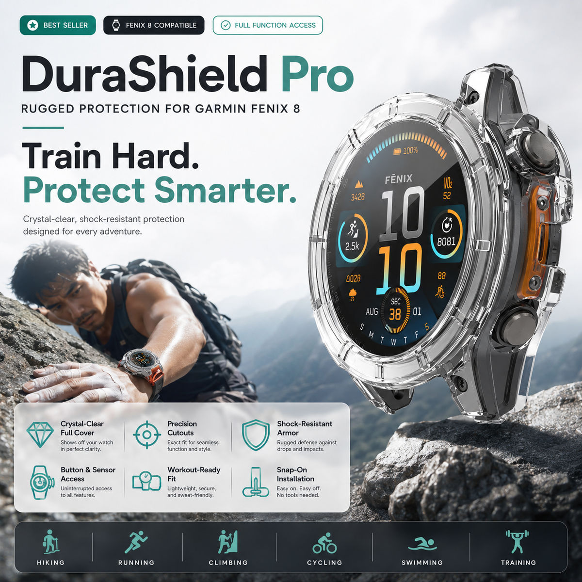 Protective Case & Screen Guard for Garmin Fenix 8 & Descent Mk3i Smartwatch | Thomler