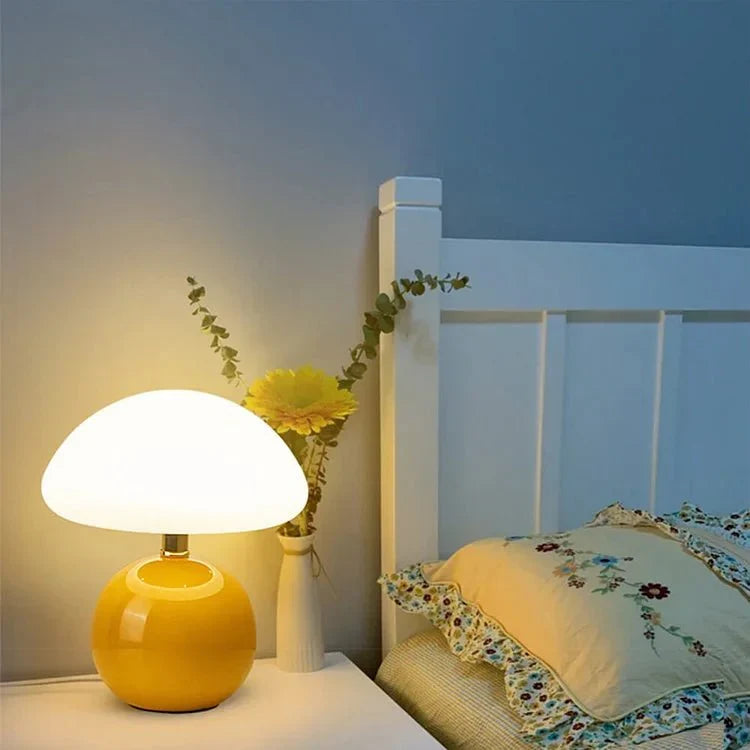 Ceramic Mushroom Table Lamp with 3-Color LED Light for Bedroom, Living Room & Nursery Decor | Thomler