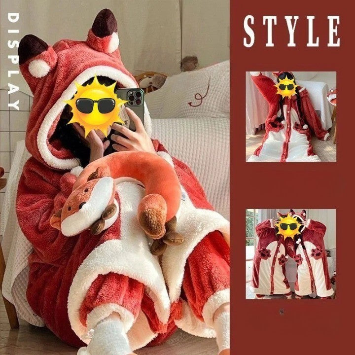 Animal Hooded Wearable Blanket Pajamas – Plush Fleece Full-Body Loungewear for Cozy Nights & Lazy Days | Thomler