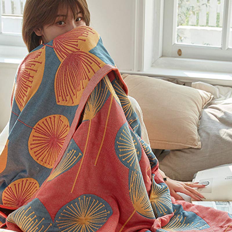 Reversible Cotton Quilt King Size Lightweight Coverlet Bedspread Dandelion Floral Print Breathable Summer Blanket for Bedroom Couch Air | Thomler