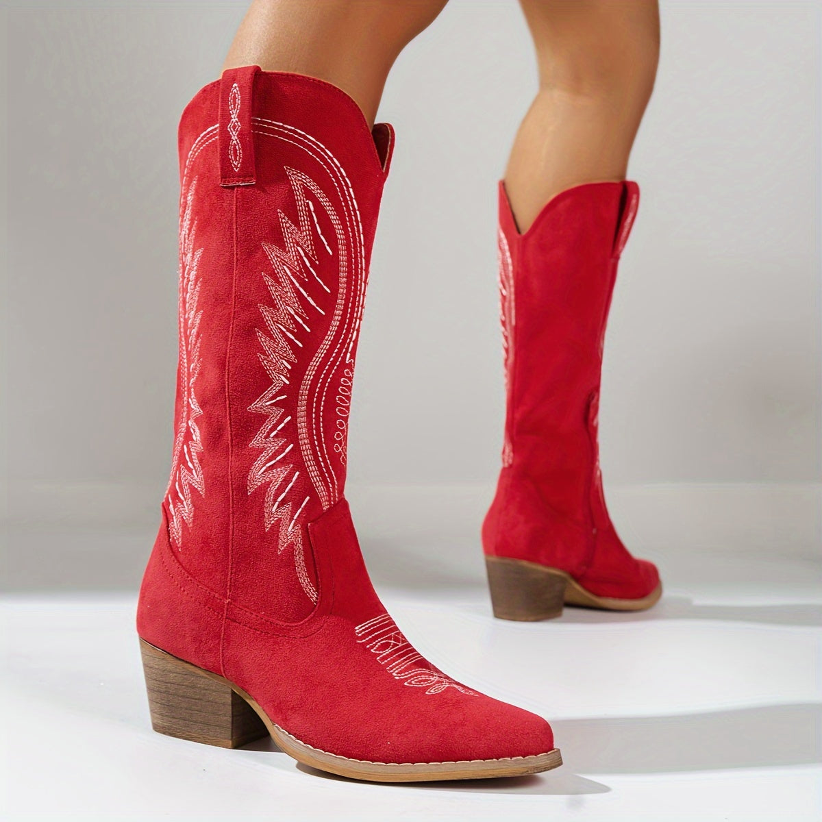 Women's Western Ankle Boots with Block Heel – Stitched Design for Everyday Style | Thomler