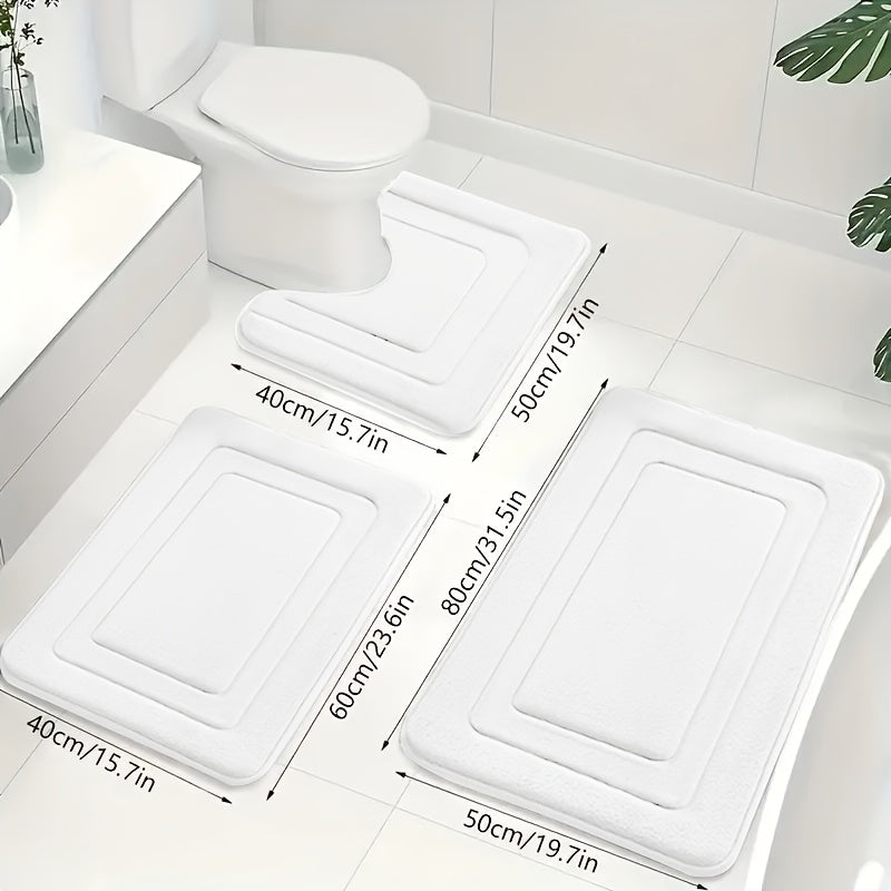 Memory Foam Bath Mat Set 3-Piece Non-Slip Absorbent Bathroom Rugs with U-Shape Toilet Mat Plush Microfiber Surface Contour Mats for Shower | Thomler
