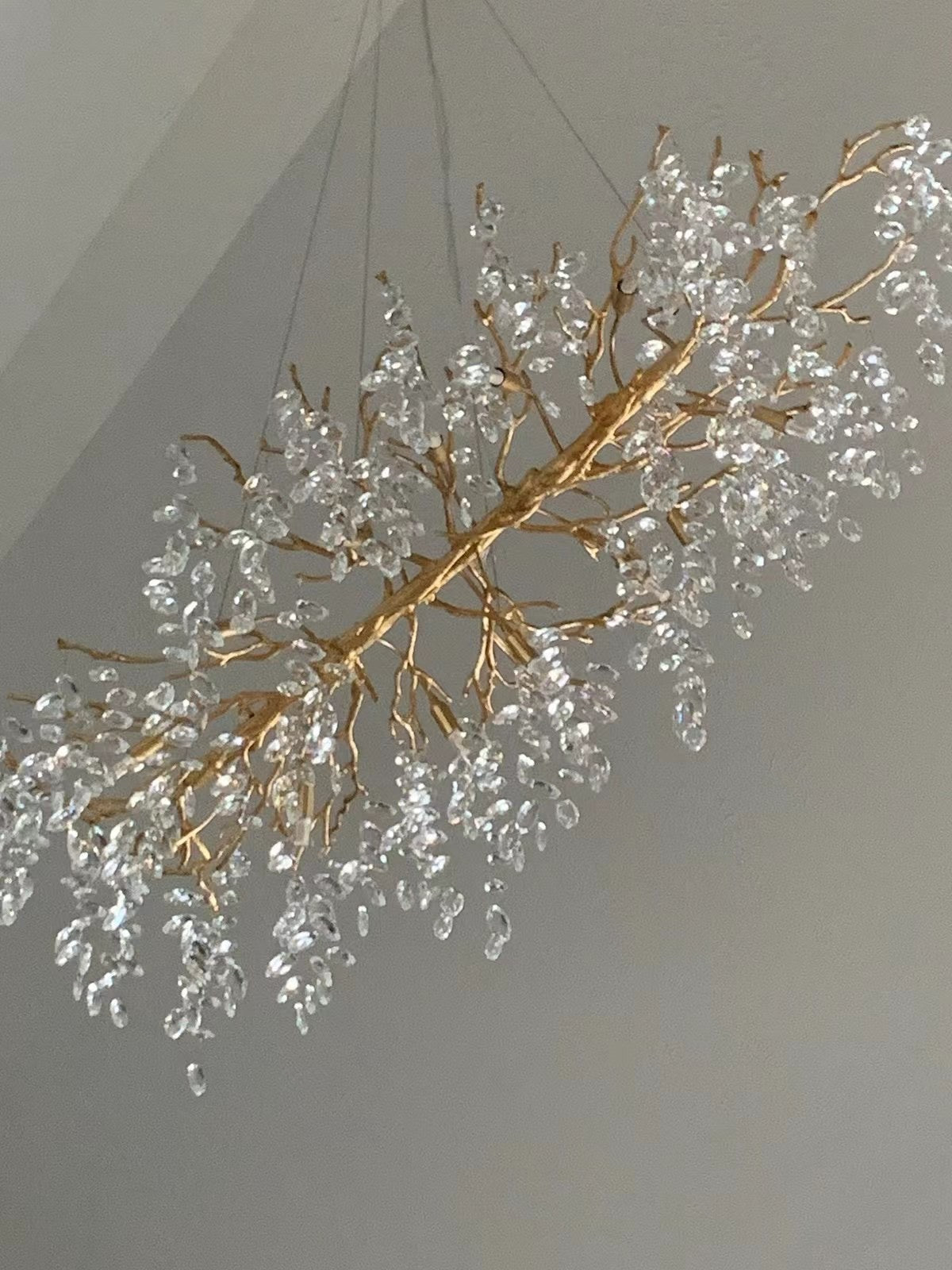 Crystal Branch Chandelier with LED Lights for Dining Room & Living Space | Modern Hanging Fixture | Adjustable Chain | Round or Rectangular | Thomler