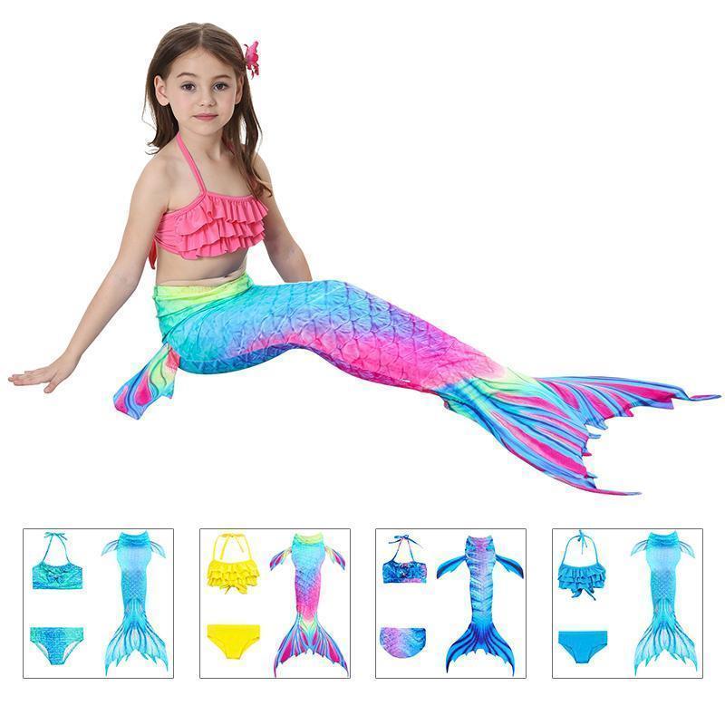 Girls Mermaid Swimsuit Set – 3-Piece Tail Bikini for Pool, Beach & Dress-Up | Thomler