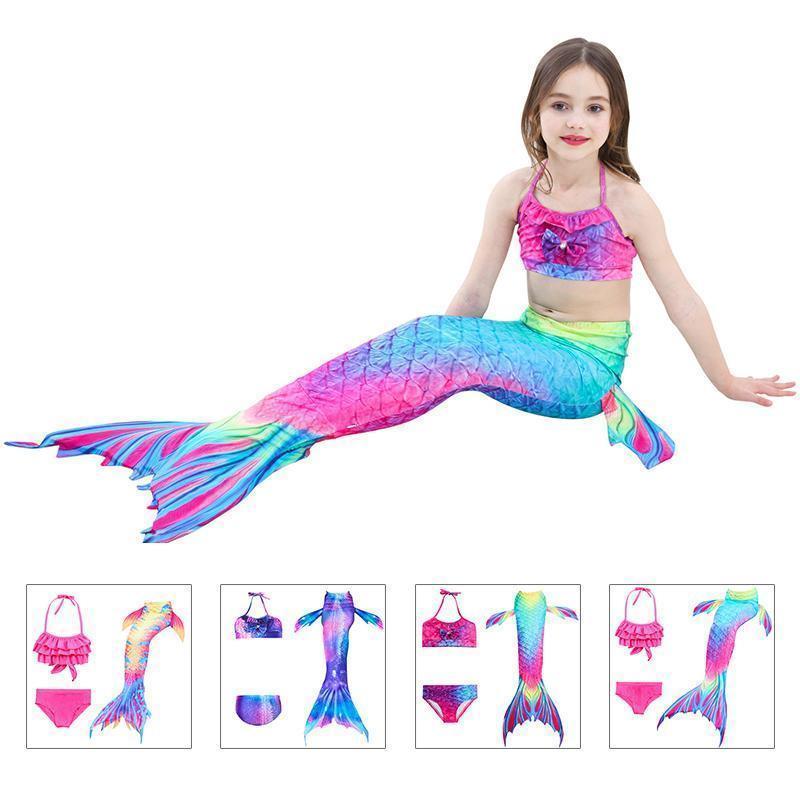 Girls Mermaid Swimsuit Set – 3-Piece Tail Bikini for Pool, Beach & Dress-Up | Thomler