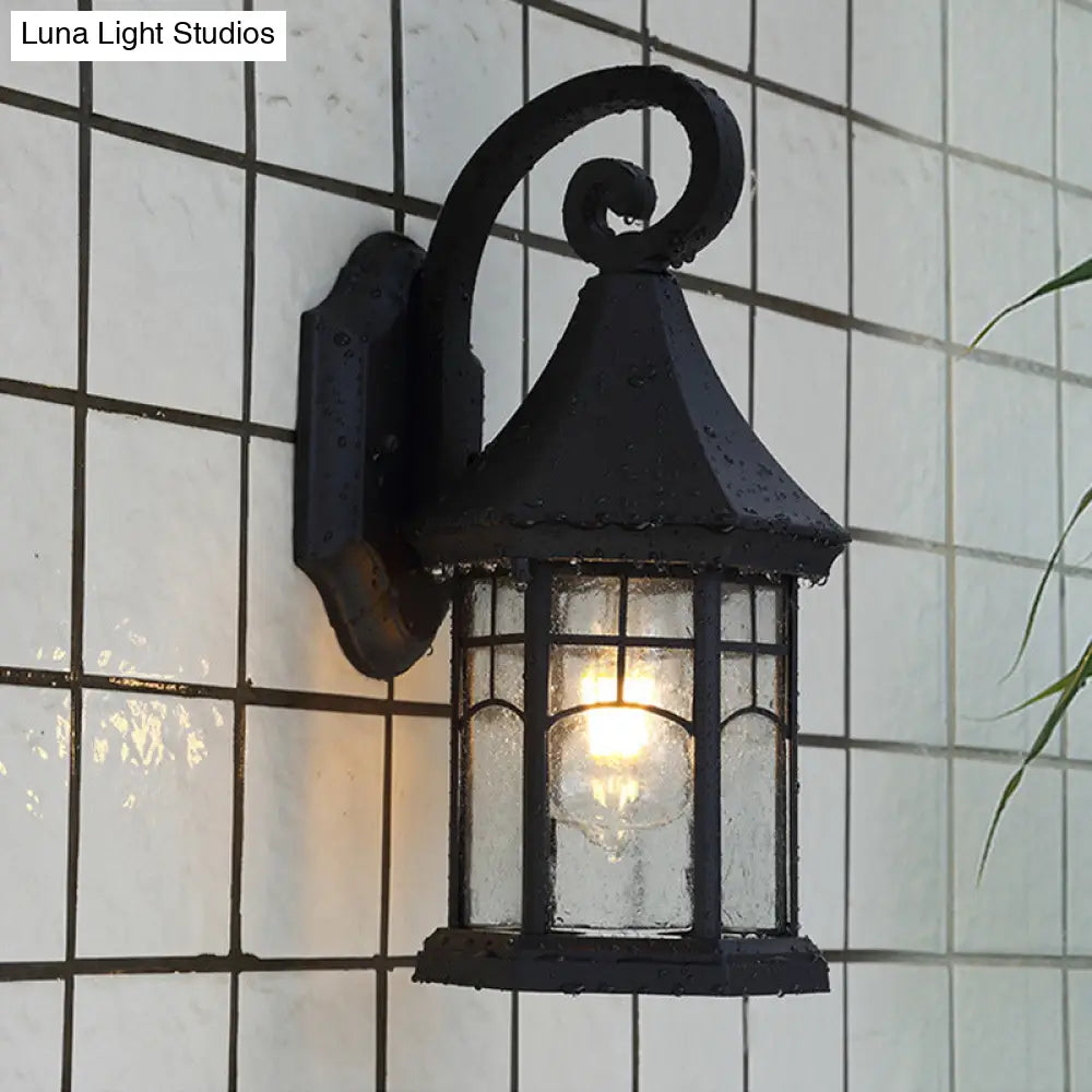 Outdoor Wall Sconce with Textured Glass Shade – Downward-Facing Rustic Porch Light for Entry, Patio & Garage – Hardwired E26 Socket | Thomler