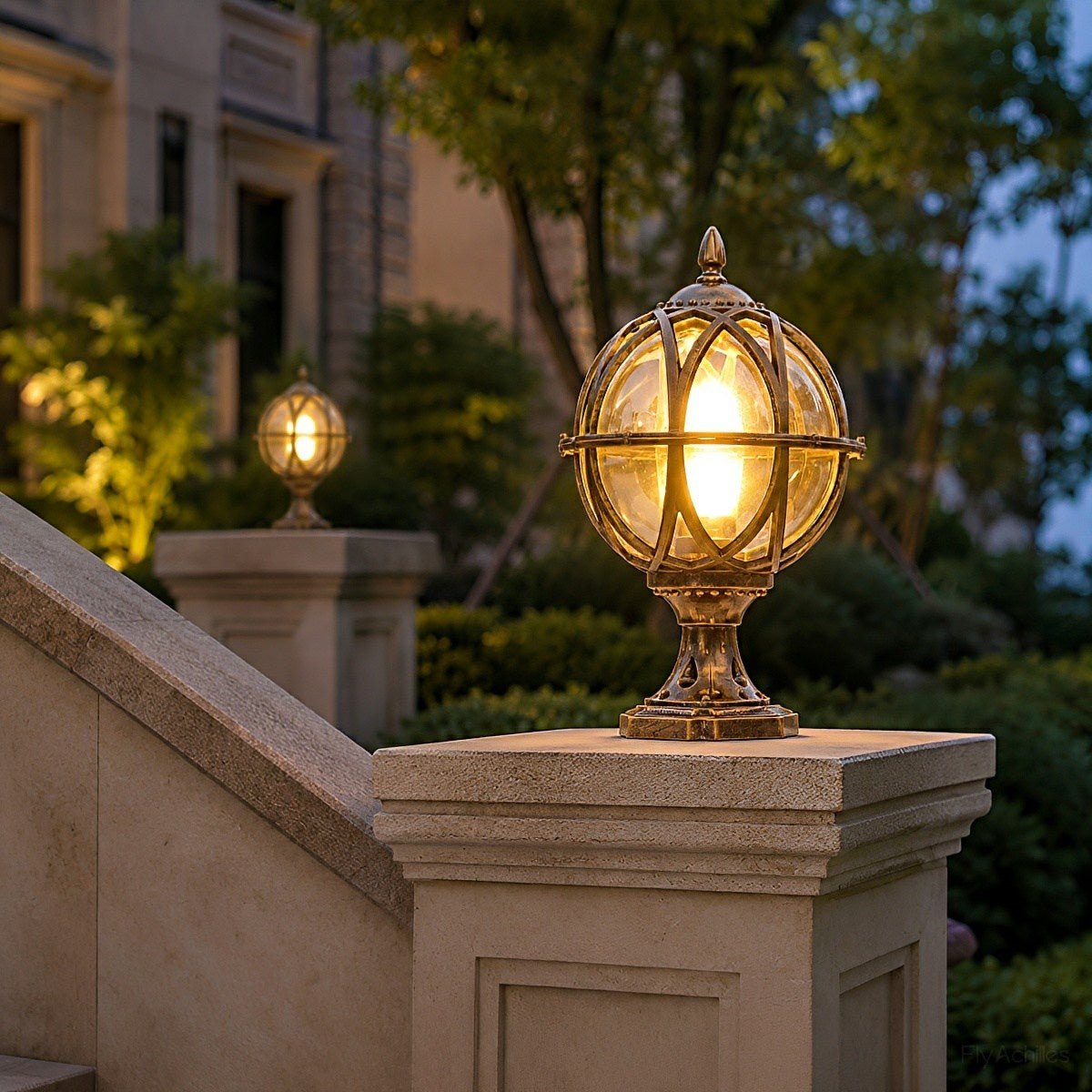 Spherical Pillar Cap Lantern for Decks, Patios & Fences – Weather-Resistant Orb Fixture | Thomler