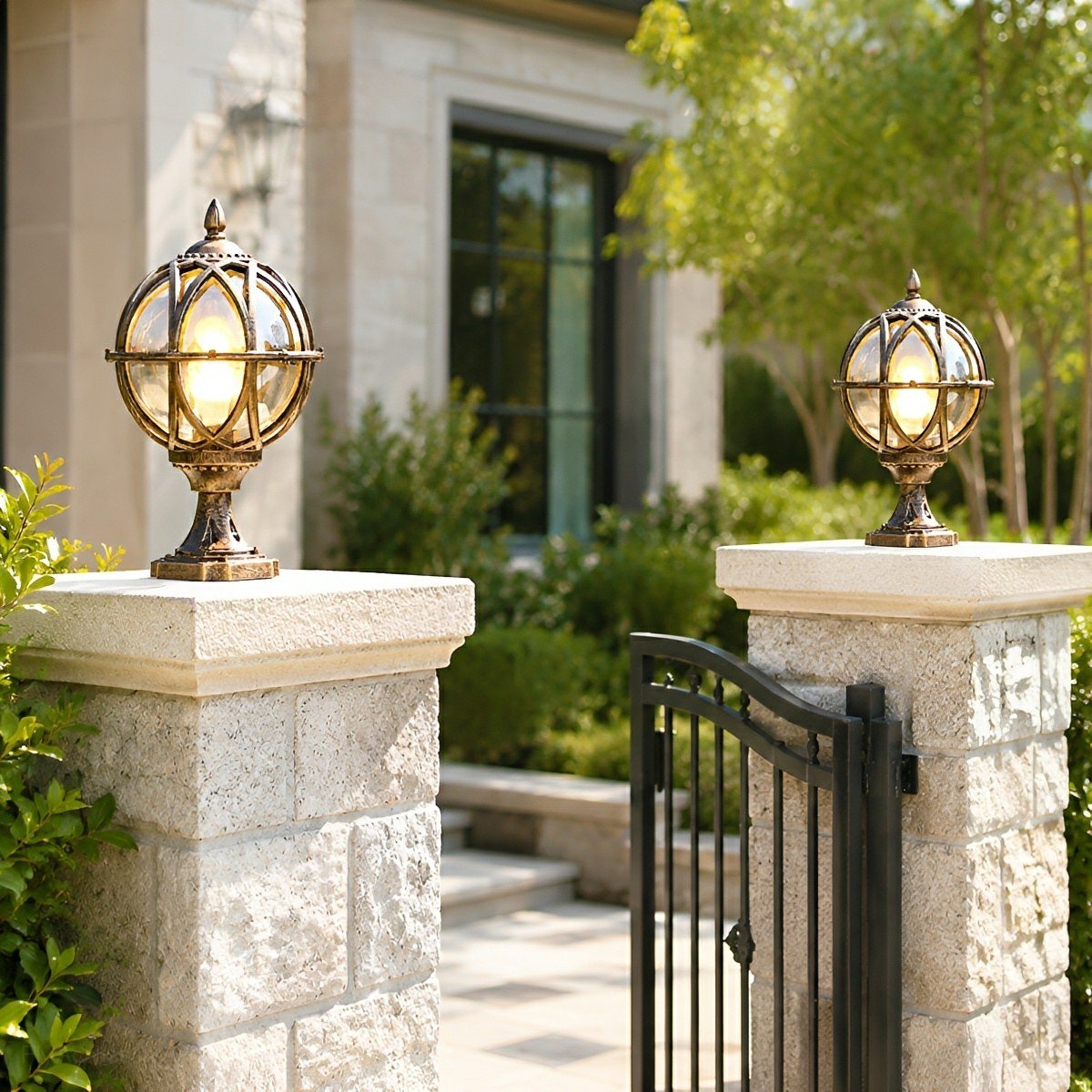 Spherical Pillar Cap Lantern for Decks, Patios & Fences – Weather-Resistant Orb Fixture | Thomler