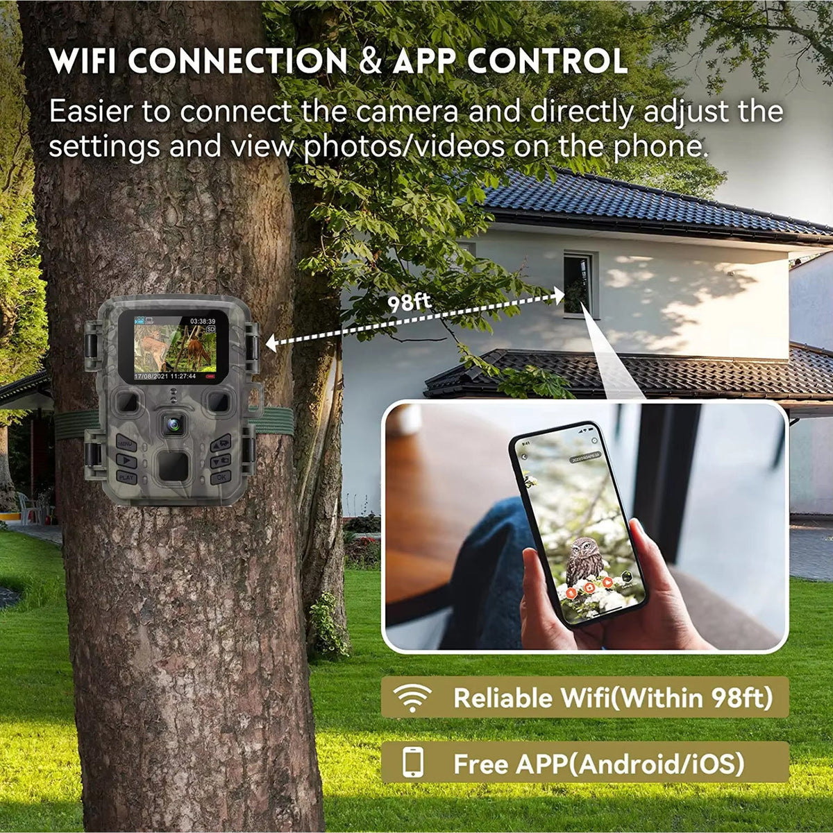 WiFi Trail Camera with Night Vision & Motion Sensor for Outdoor Wildlife Observation & Property Security Monitoring | Thomler