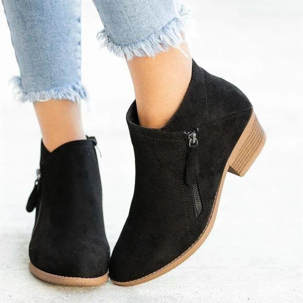 Women's Ankle Boots Suede Rubber Sole Side Zip Comfort Low Block Heel for Everyday | Thomler