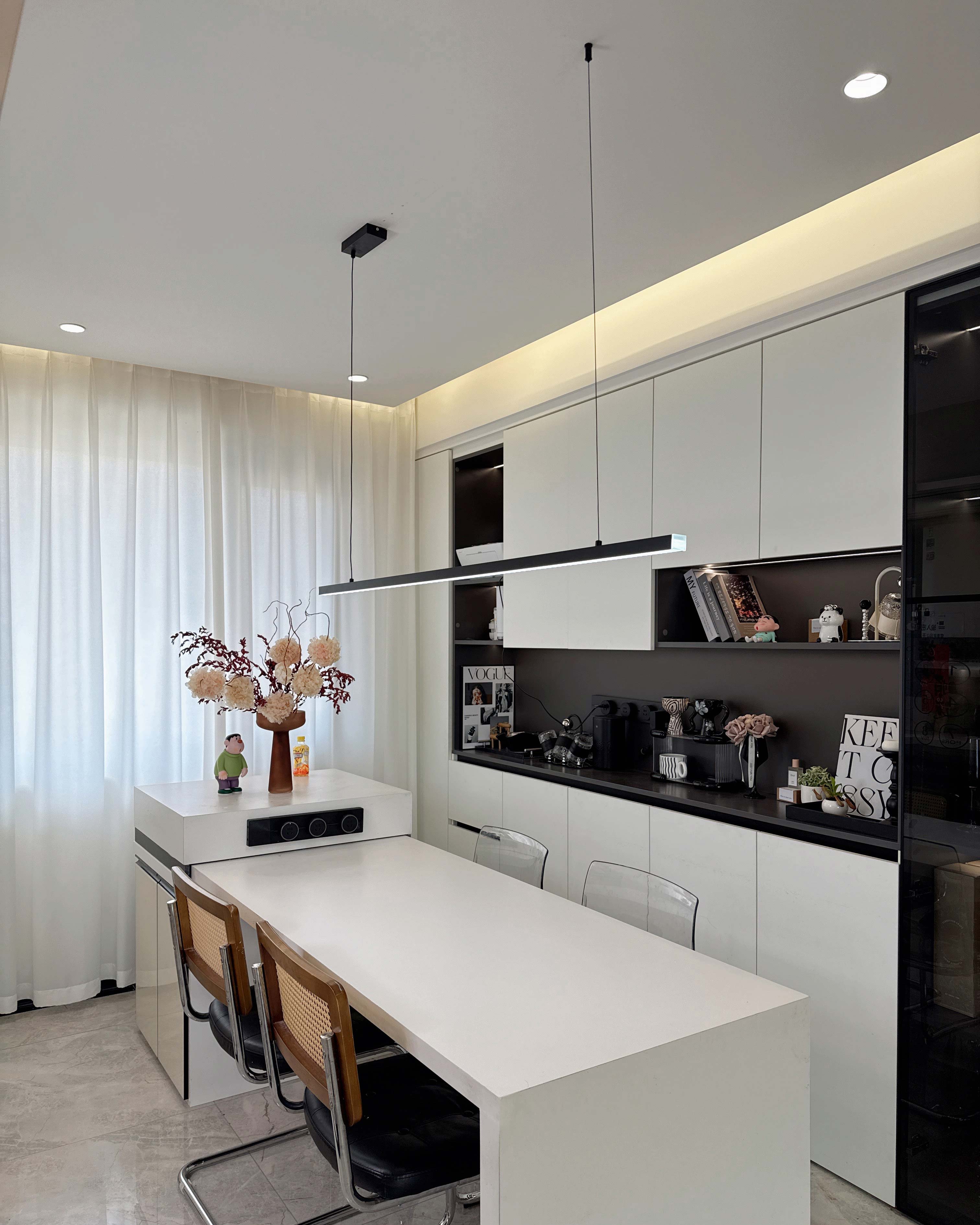 Linear Pendant Light Metal 39 in Adjustable Kitchen Island LED Warm White 3000K-6000K Modern Dining Room Hanging Lamp | Thomler