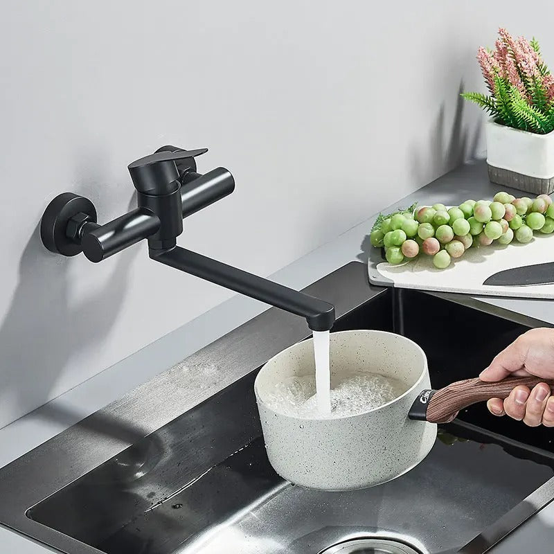 Faucet Wall Mounted 360° Swivel Spout Dual Lever Kitchen Bathroom Mixer Tap Modern Utility Sink Fixture | Thomler