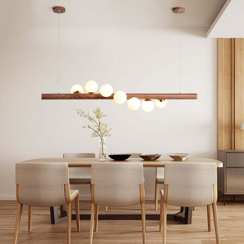 Bubble Glass Pendant Light with Wood Canopy – Modern Orb Ceiling Fixture for Dining Room & Living Room | Thomler