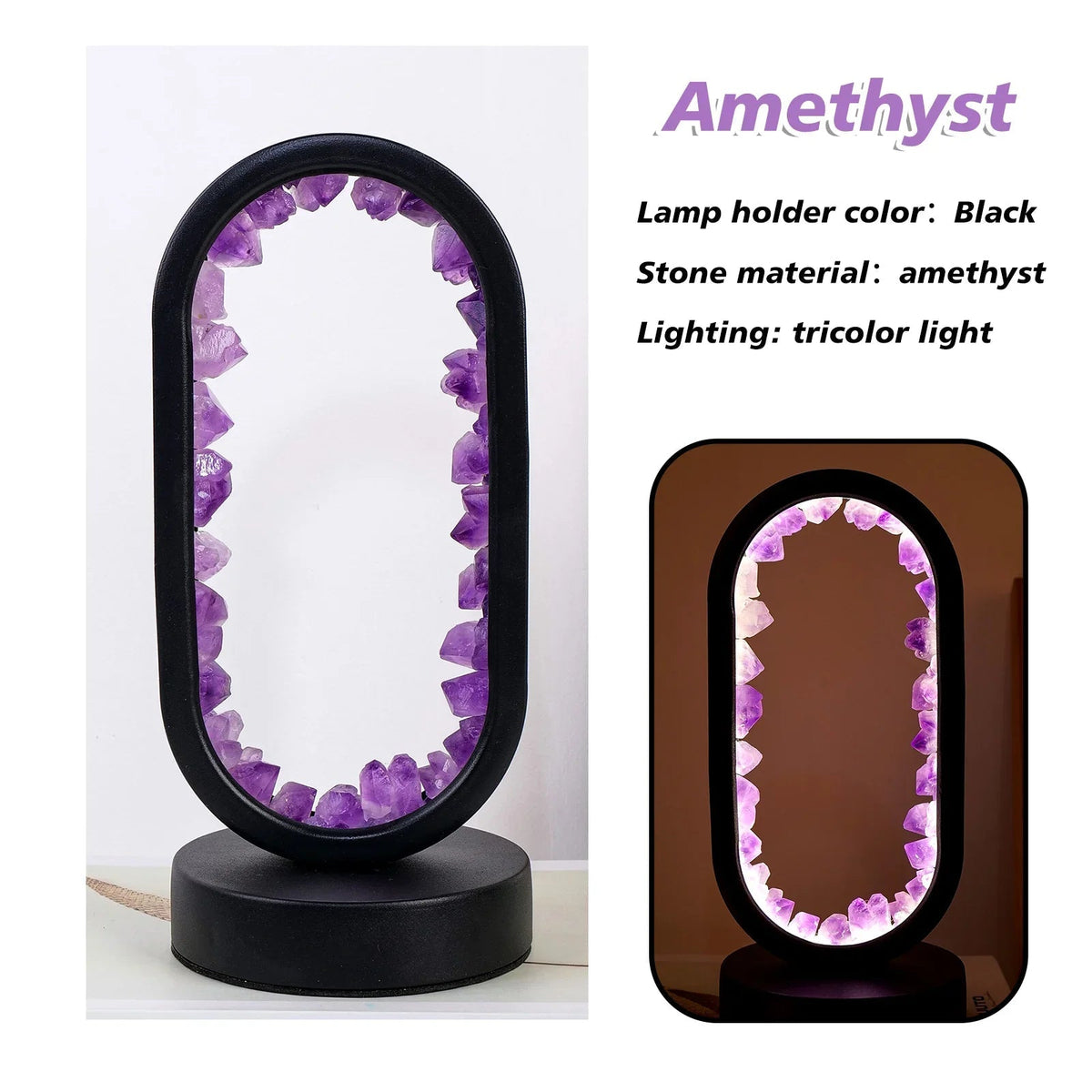 Genuine Crystal Stone Mood Lamp for Relaxation & Meditation, Handcrafted Mineral Accent Light for Home Décor | Thomler
