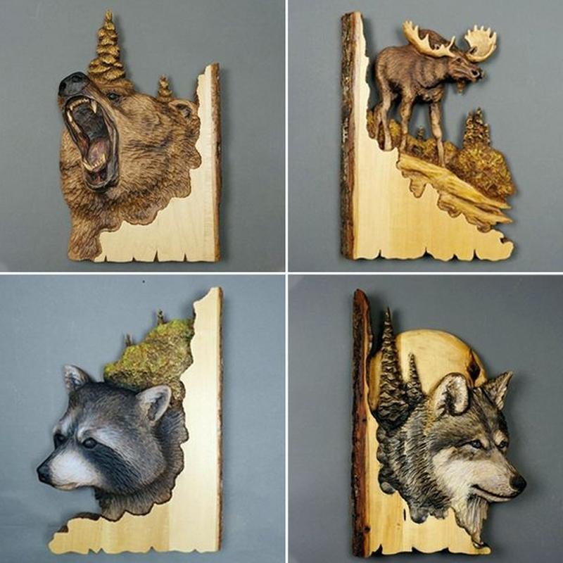 Hand-Carved Wooden Animal Wall Art Sculpture – Rustic 3D Wildlife Decor for Living Room, Bedroom & Office – Lightweight Hanging Home Accent | Thomler