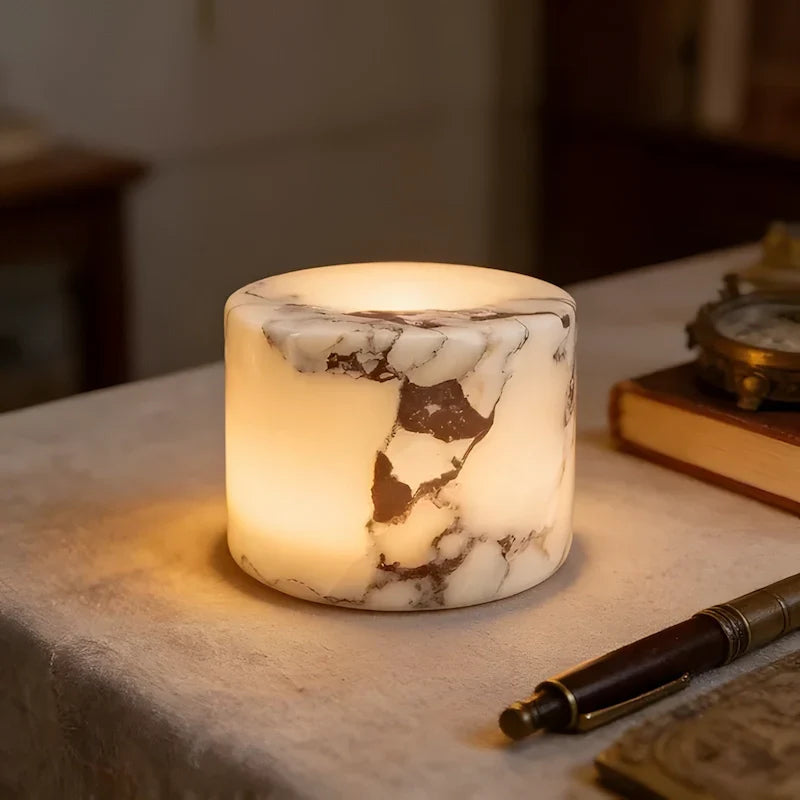 Rechargeable Touch-Dimming Stone Accent Lamp with Natural Veining for Bedside & Desk | Thomler