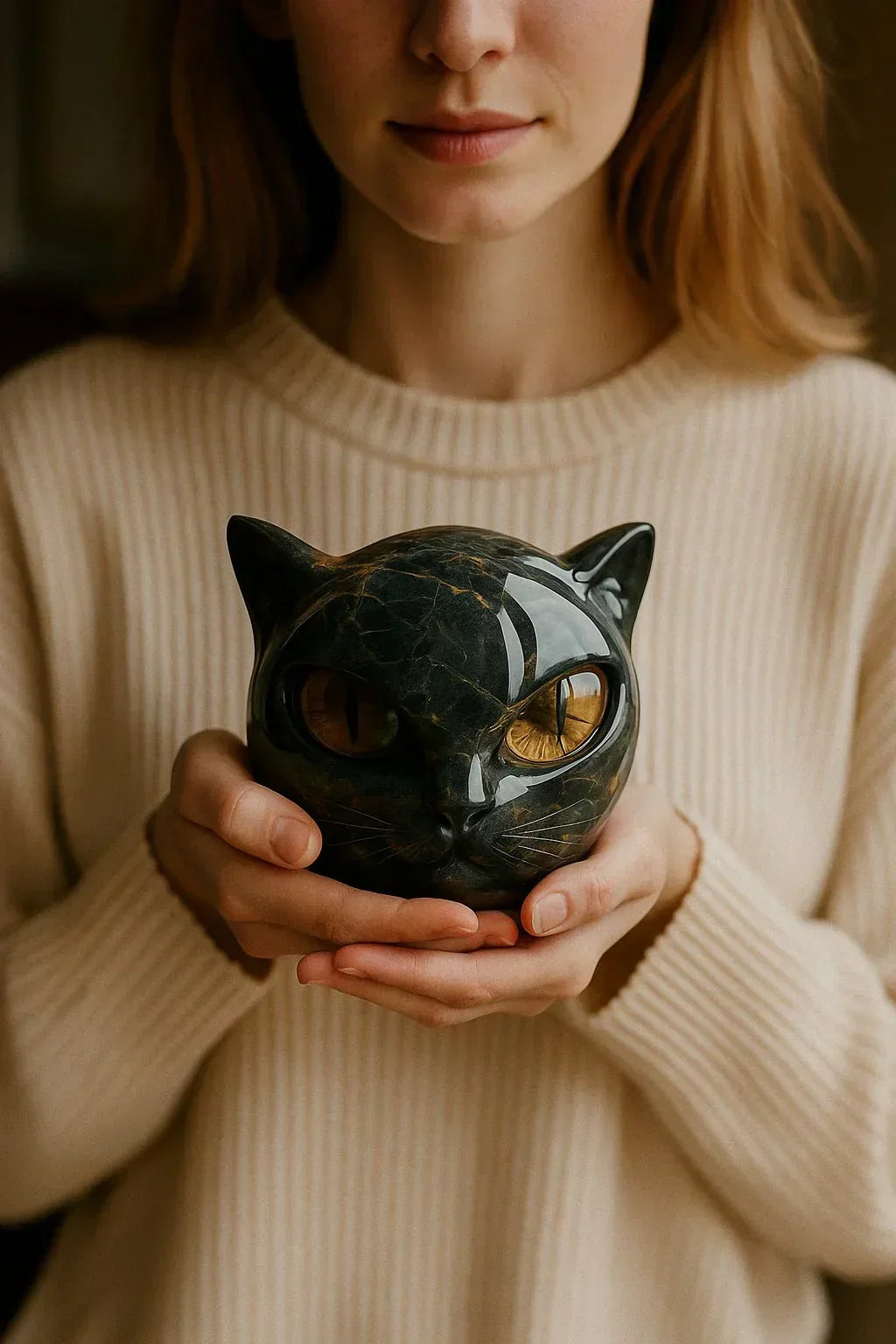 Glossy Resin Feline Figurine with Mesmerizing Gaze – Decorative Cat Statue for Desk, Shelf & Living Room Display – Modern Animal Sculpture A | Thomler