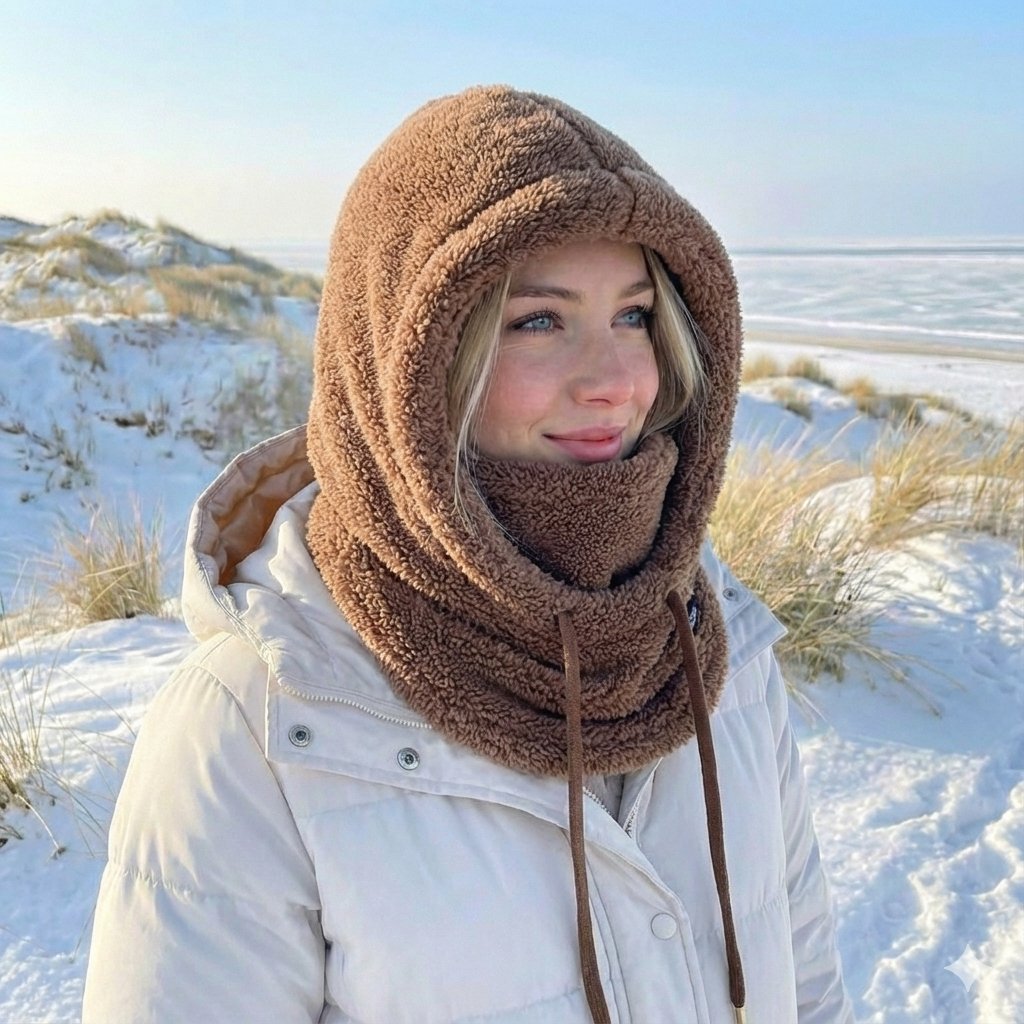 Women's Hooded Scarf Hat with Built-In Neck Warmer for Winter – Soft Knit One-Piece Cold Weather Hood | Thomler