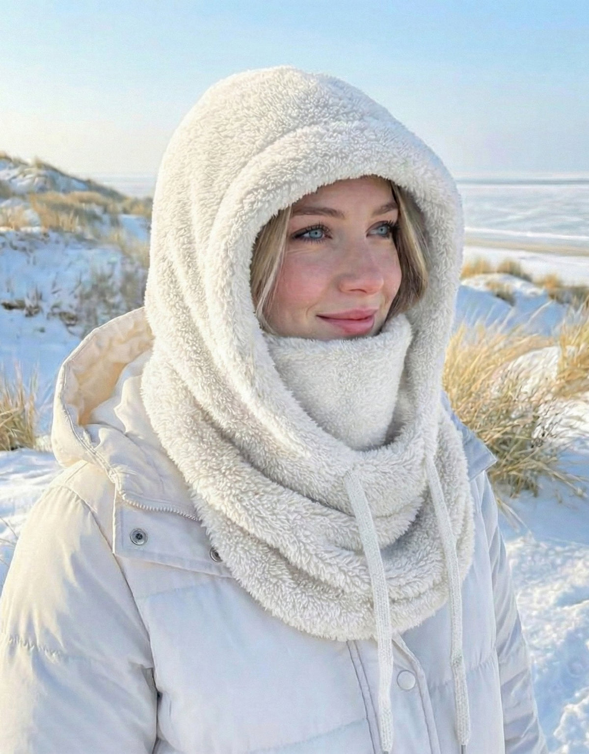 Women's Hooded Scarf Hat with Built-In Neck Warmer for Winter – Soft Knit One-Piece Cold Weather Hood | Thomler