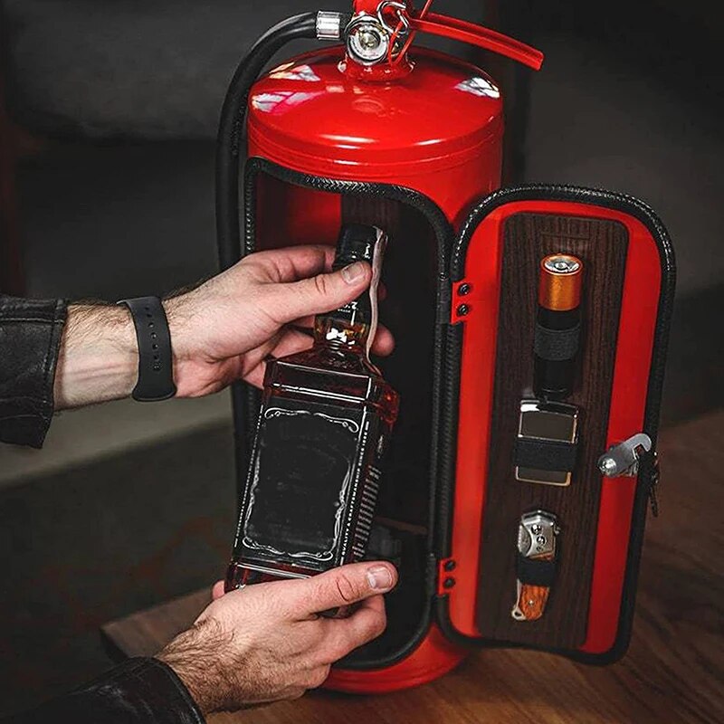 Fire Extinguisher Bottle Holder Hidden Storage Case for Whiskey Wine Champagne Metal Cabinet Bar Decor Red Black Novelty Gift for Home | Thomler