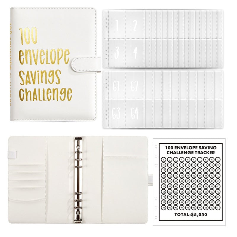 100-Envelope Money Saving Binder with Cash Envelopes for Budget Tracking & Financial Goals | PU Leather Organizer for Home Finance | Thomler
