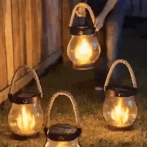 Solar Lantern Glass 25.5 cm Black Outdoor Flame Effect Garden Patio Hanging Light Waterproof USB Rechargeable | Thomler