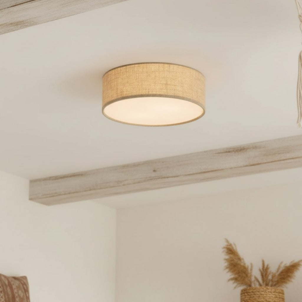 Fabric Flush Mount Drum Shade Ceiling Light for Bedroom & Living Room – Hardwire Installation | Thomler