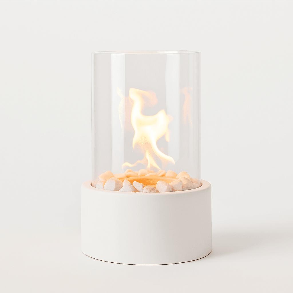 Tabletop Ethanol Burner with Glass Cylinder & Marble Base for Indoor Outdoor Patio Dining Living Room Portable Flame Centerpiece Decor | Thomler