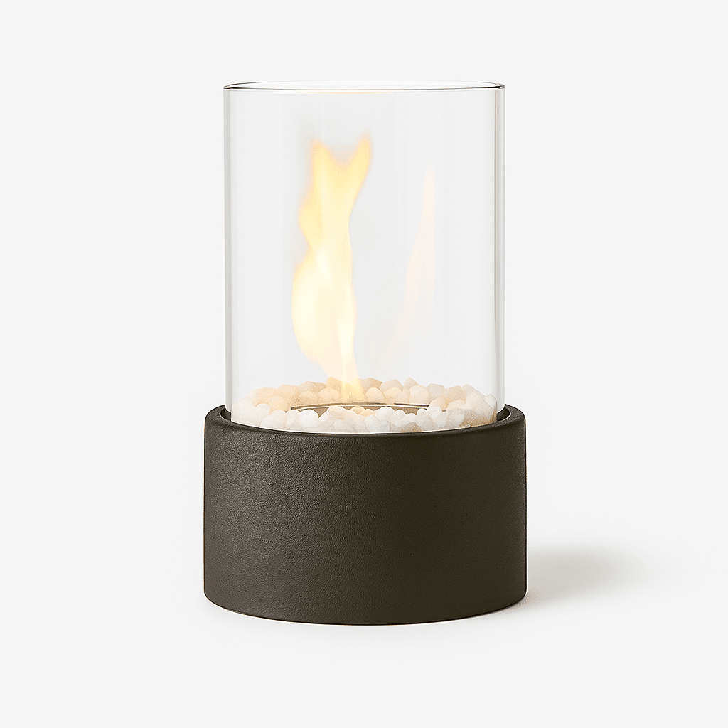 Tabletop Ethanol Burner with Glass Cylinder & Marble Base for Indoor Outdoor Patio Dining Living Room Portable Flame Centerpiece Decor | Thomler