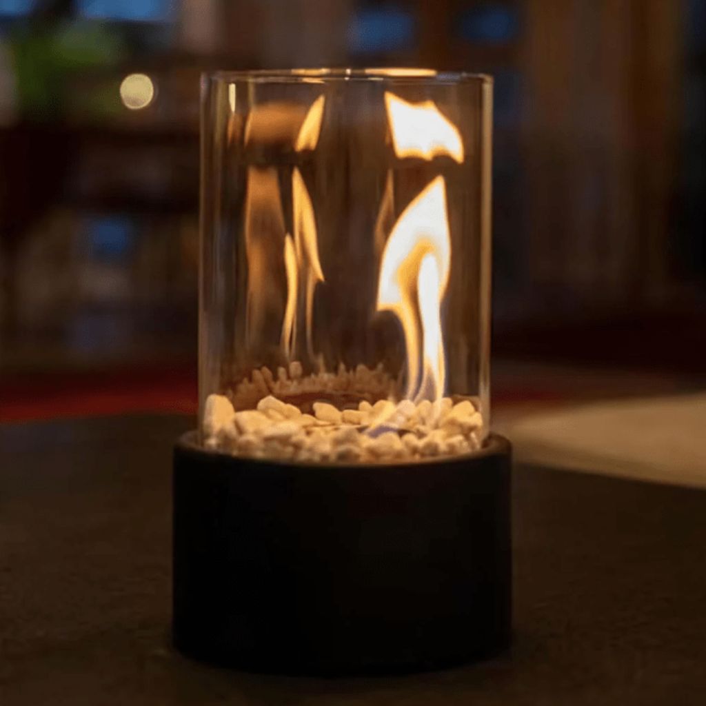 Tabletop Ethanol Burner with Glass Cylinder & Marble Base for Indoor Outdoor Patio Dining Living Room Portable Flame Centerpiece Decor | Thomler