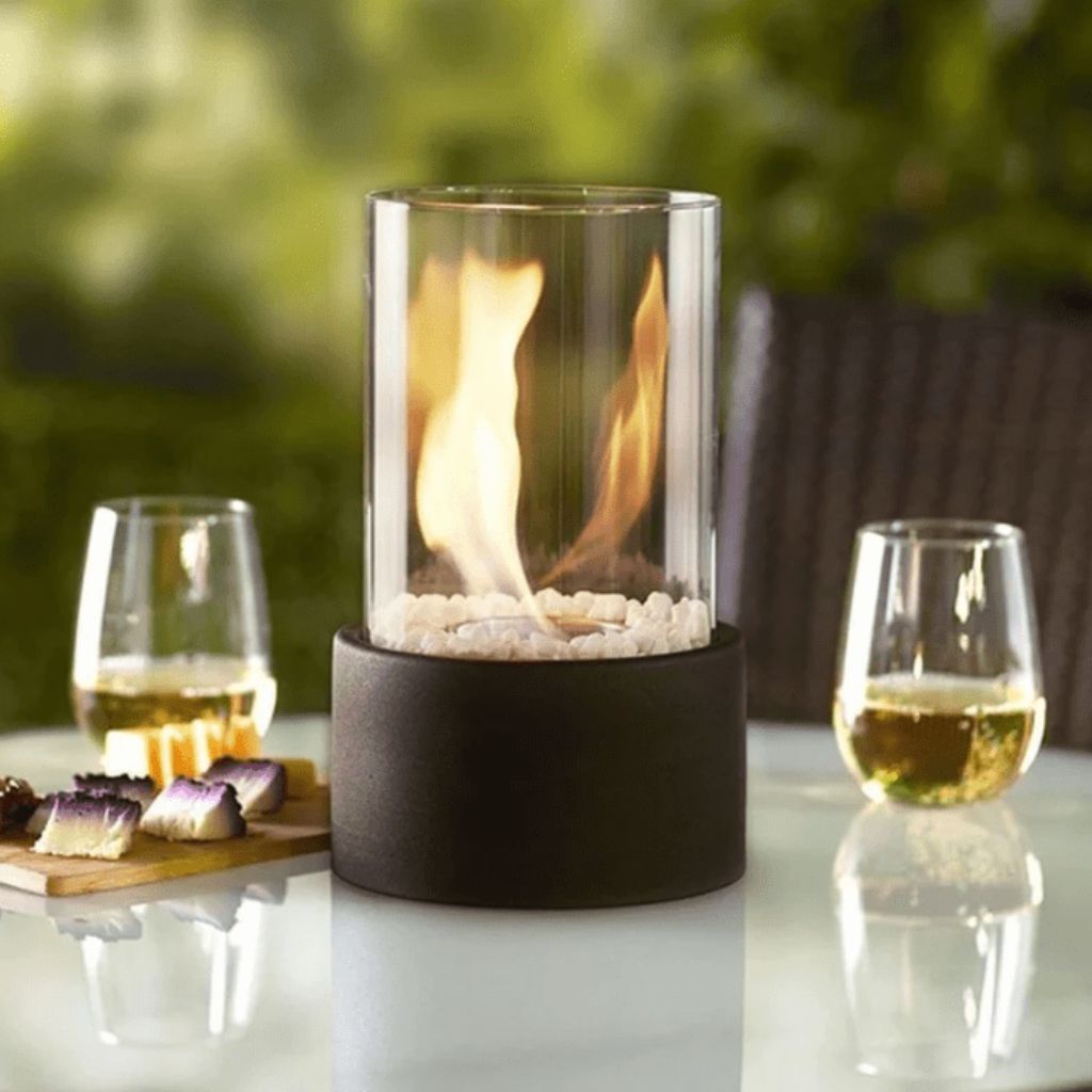 Tabletop Ethanol Burner with Glass Cylinder & Marble Base for Indoor Outdoor Patio Dining Living Room Portable Flame Centerpiece Decor | Thomler