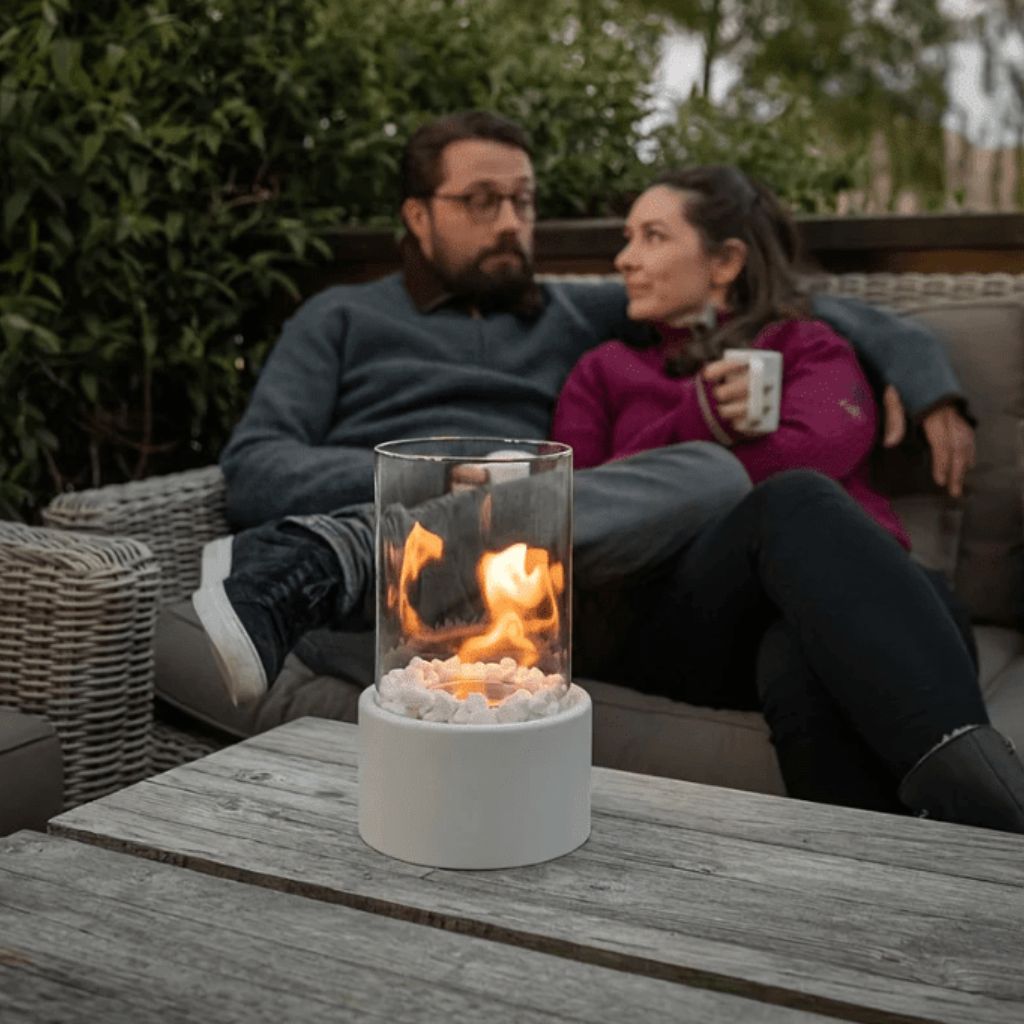 Tabletop Ethanol Burner with Glass Cylinder & Marble Base for Indoor Outdoor Patio Dining Living Room Portable Flame Centerpiece Decor | Thomler