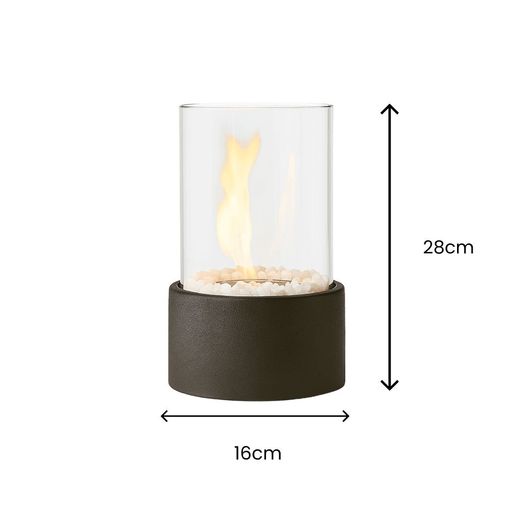 Tabletop Ethanol Burner with Glass Cylinder & Marble Base for Indoor Outdoor Patio Dining Living Room Portable Flame Centerpiece Decor | Thomler