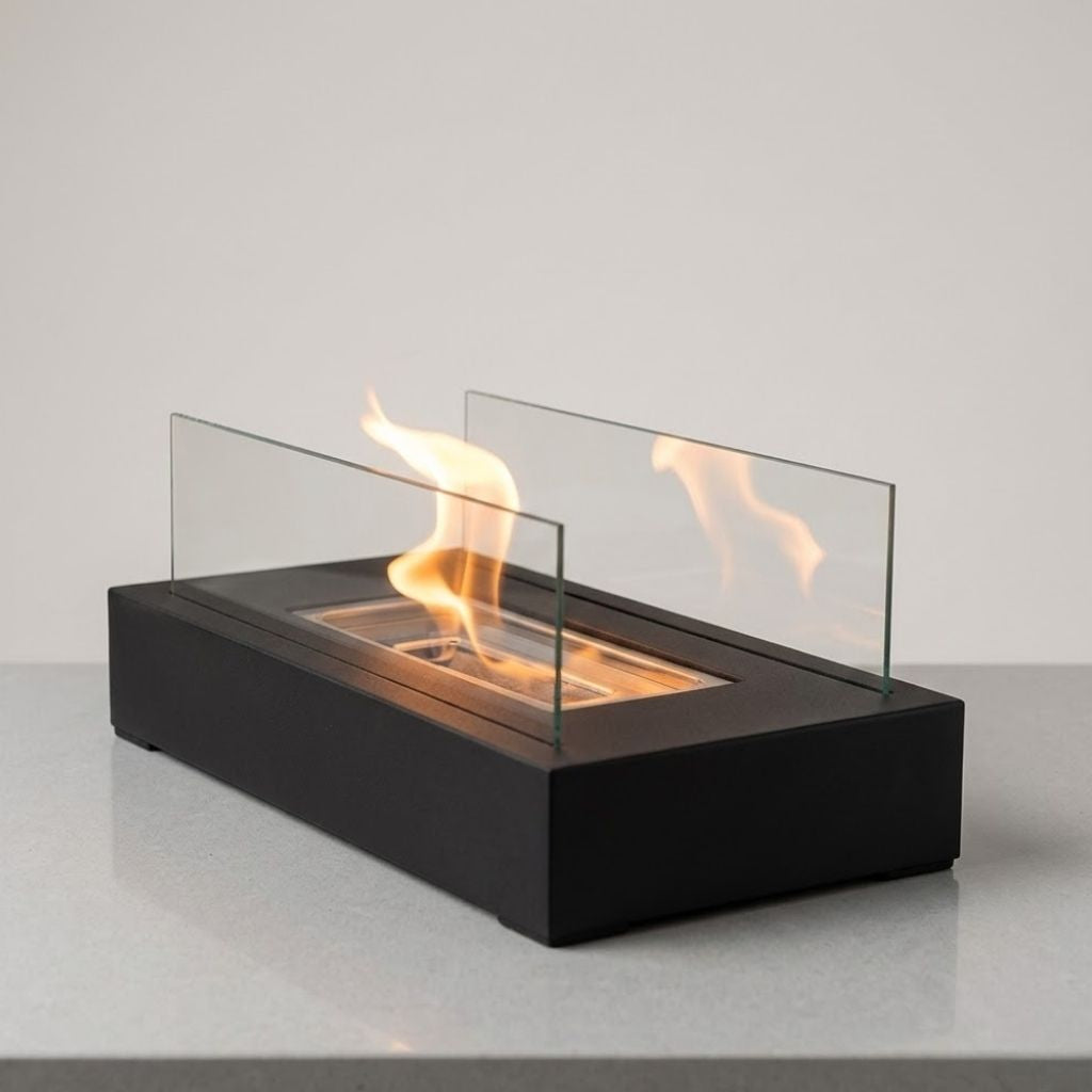 Portable Tabletop Fireplace Real Flame Bio Ethanol Burner for Indoor Outdoor Patio Living Room Rectangle Glass Steel Fire Pit Centerpiece | Thomler