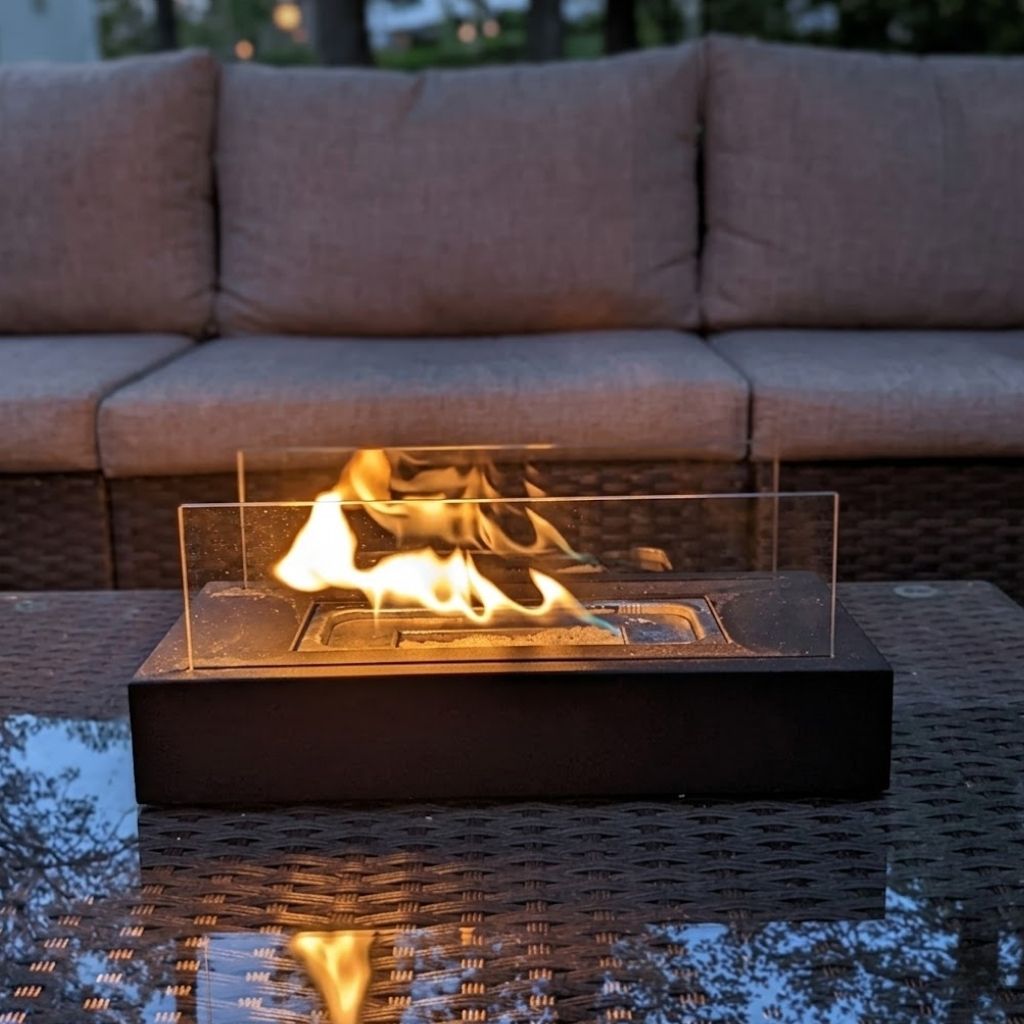 Portable Tabletop Fireplace Real Flame Bio Ethanol Burner for Indoor Outdoor Patio Living Room Rectangle Glass Steel Fire Pit Centerpiece | Thomler