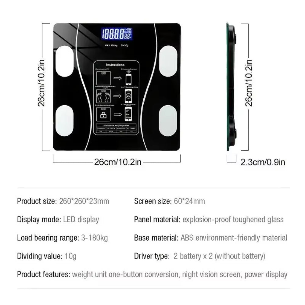 Smart Body Composition Scale Bluetooth Health Tracker 13+ Metrics Weight BMI Fat Muscle Mass Monitor Temperature Sensor App Sync Family | Thomler