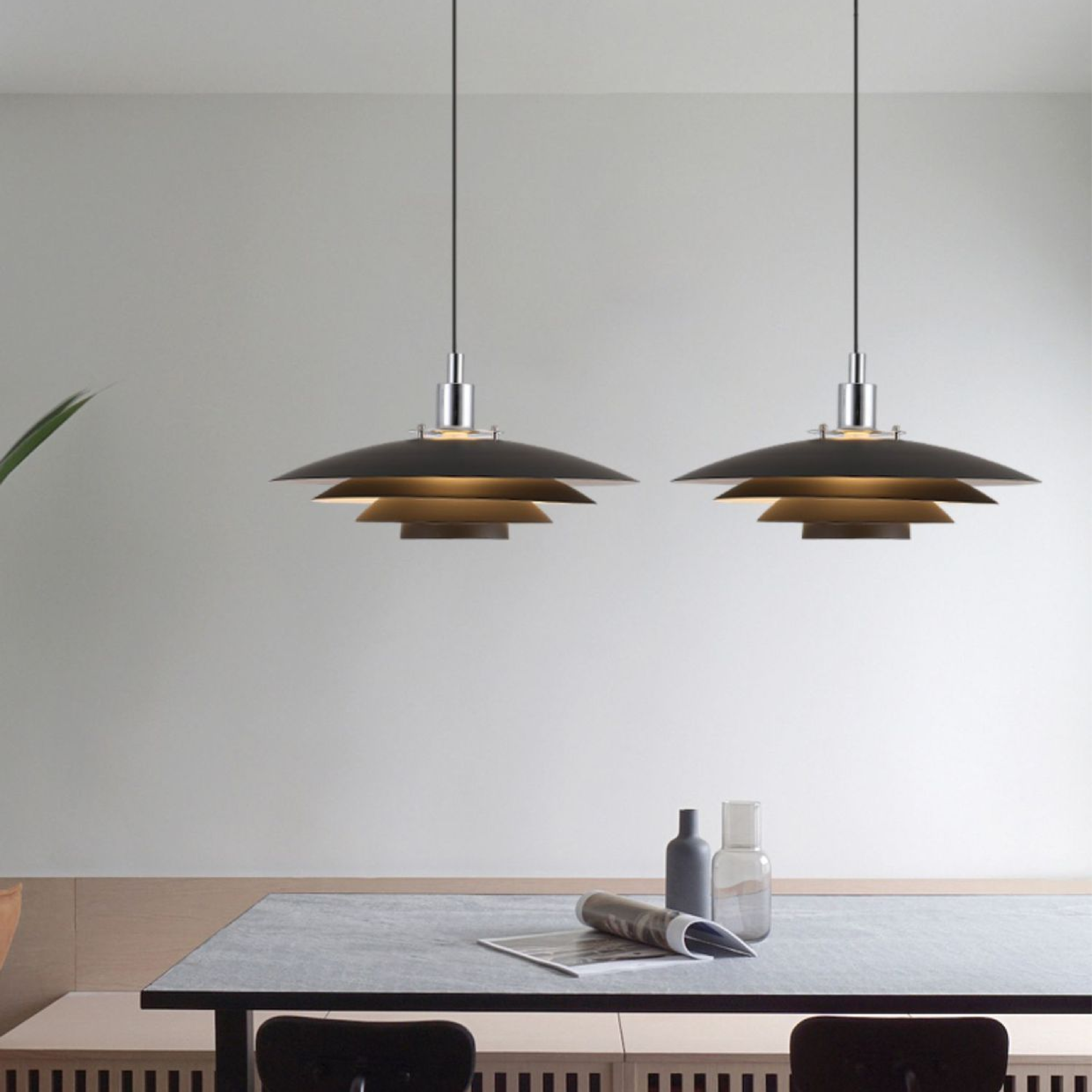 Pendant Light Iron Layered 38.0 cm Black Dining Table Kitchen Island Scandinavian Hanging Ceiling Lamp | Thomler