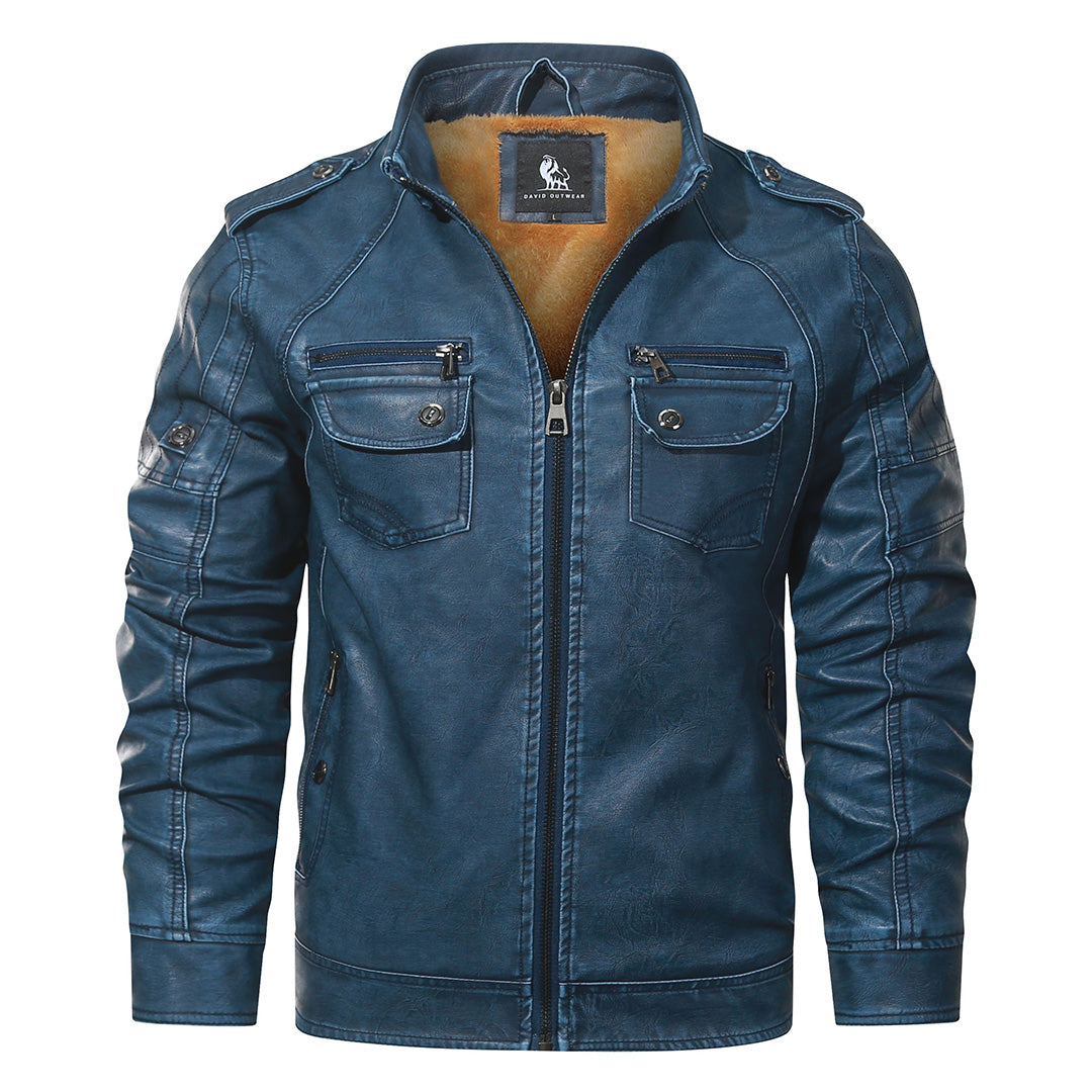 Faux Leather Motorcycle Jacket with Fleece Lining for Men – Water-Resistant Biker Coat for Fall & Winter | Thomler