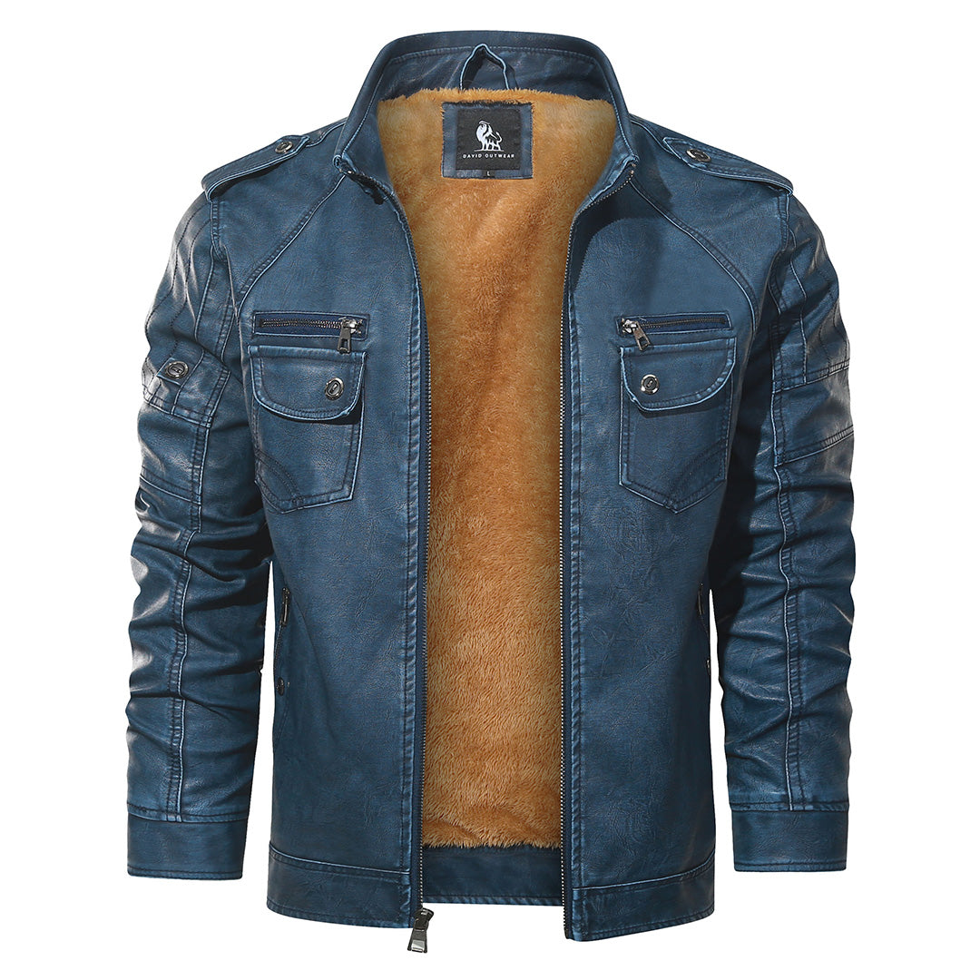 Faux Leather Motorcycle Jacket with Fleece Lining for Men – Water-Resistant Biker Coat for Fall & Winter | Thomler
