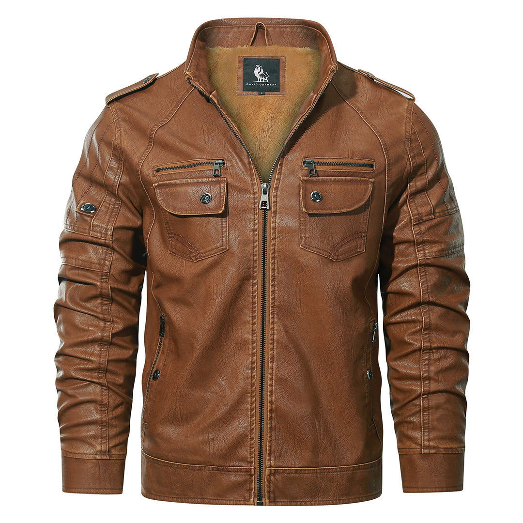Faux Leather Moto Jacket with Fleece Lining – Water-Resistant Zip-Up Coat for Men & Women | Thomler