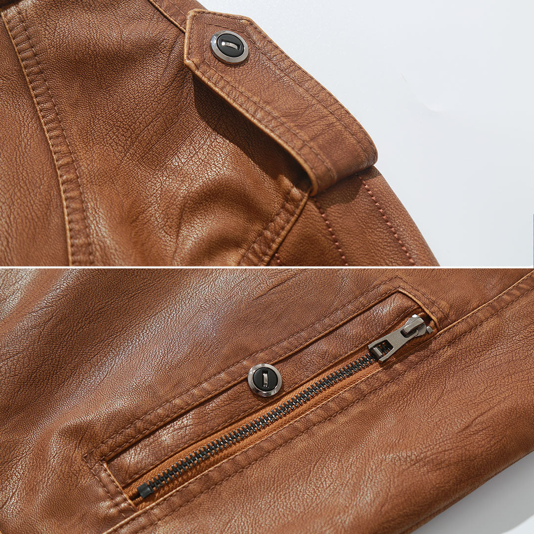 Faux Leather Moto Jacket with Fleece Lining – Water-Resistant Zip-Up Coat for Men & Women | Thomler