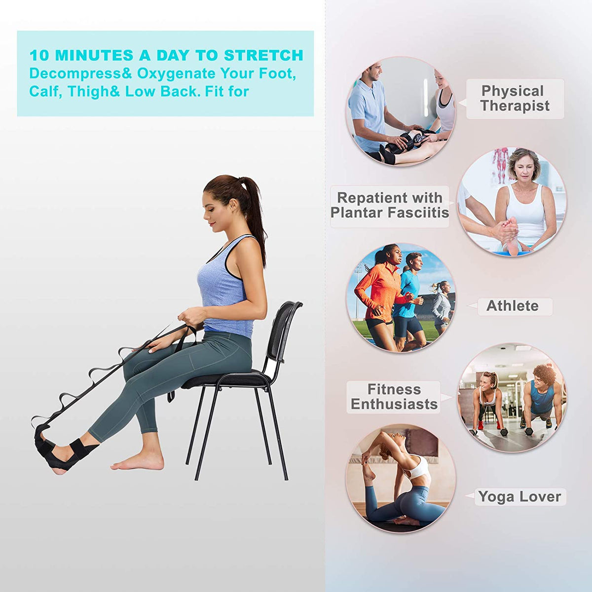 Adjustable Leg Stretching Strap with Multi-Loop Design for Hamstring Flexibility, Plantar Fasciitis Recovery & Back Tension Relief | Thomler