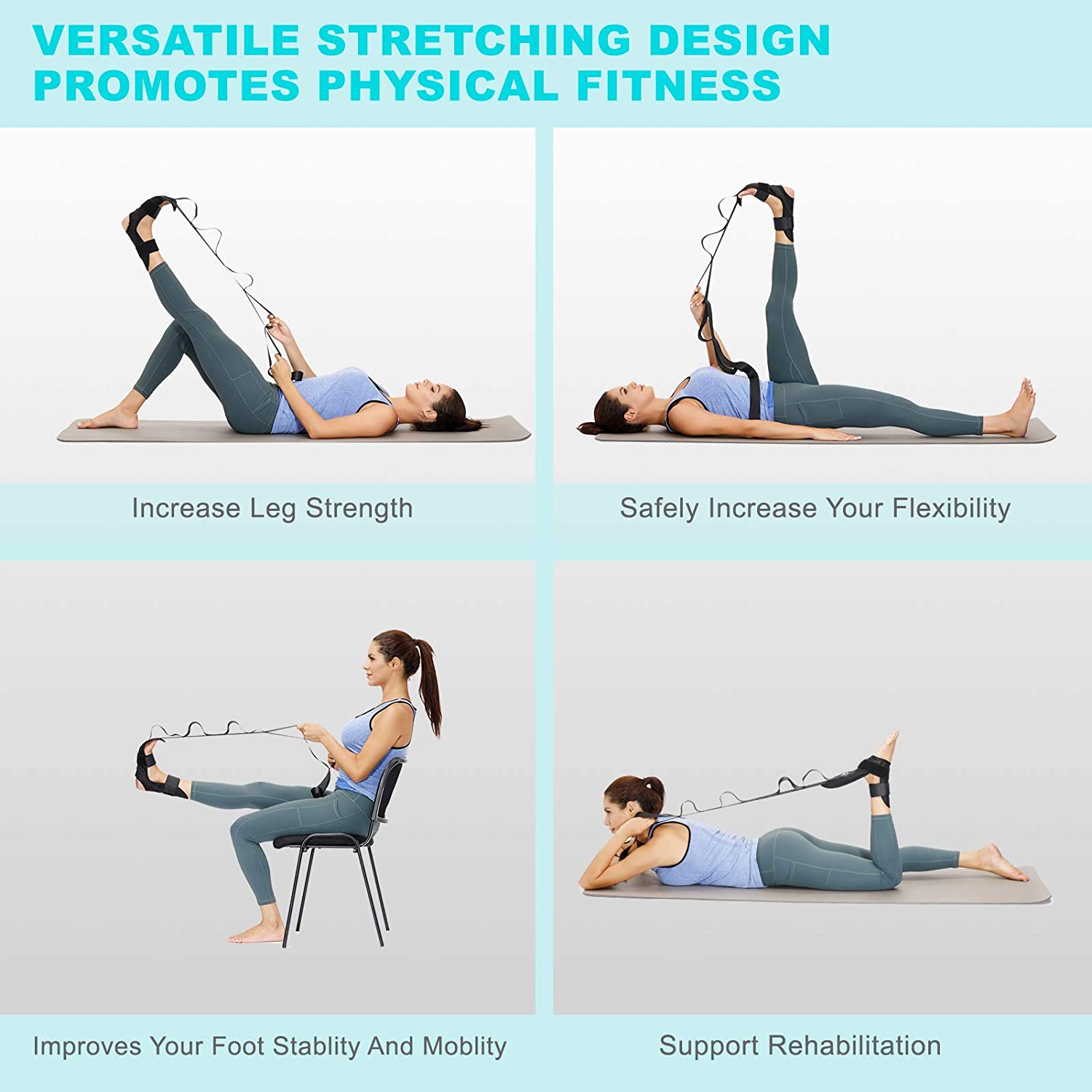 Adjustable Leg Stretching Strap with Multi-Loop Design for Hamstring Flexibility, Plantar Fasciitis Recovery & Back Tension Relief | Thomler