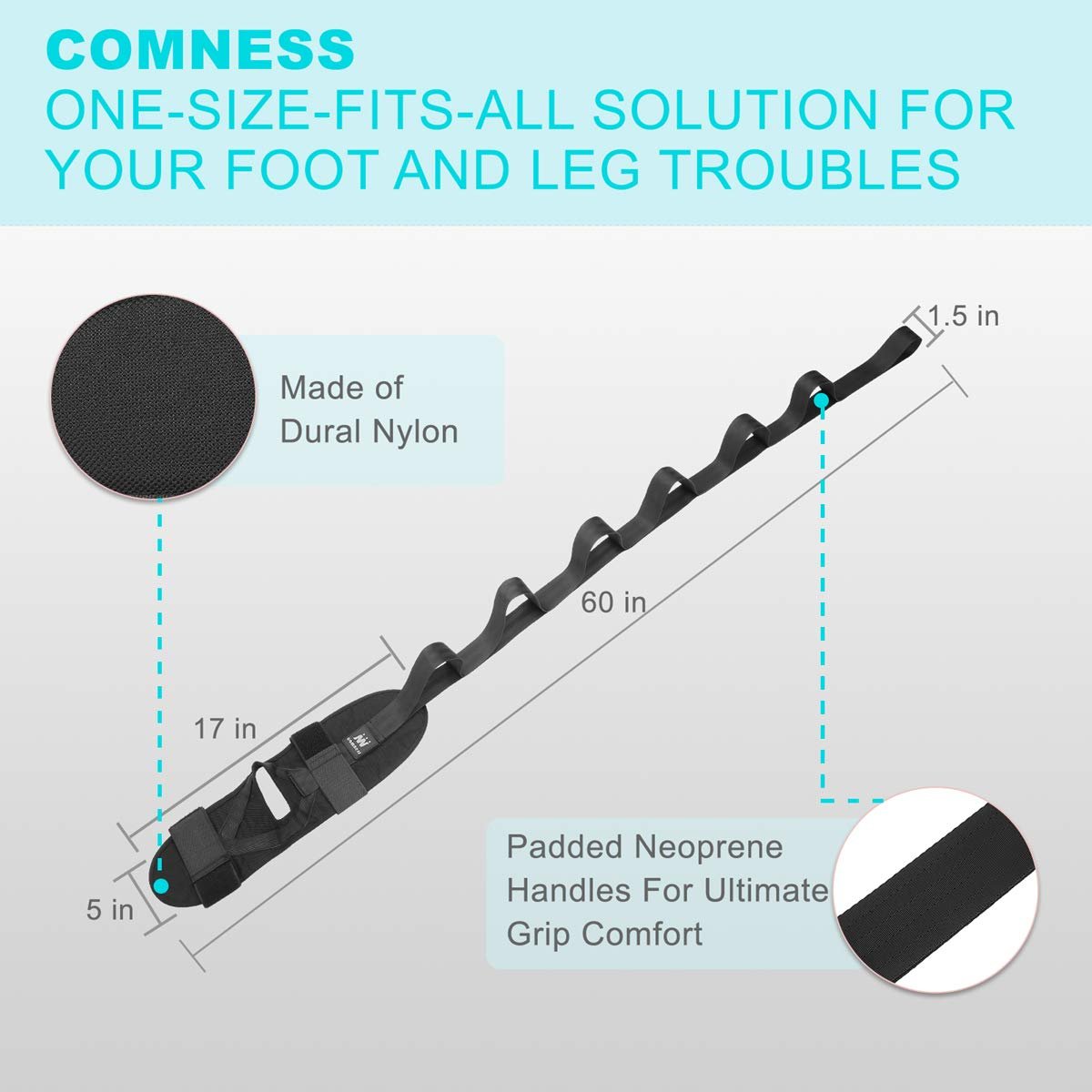 Adjustable Leg Stretching Strap with Multi-Loop Design for Hamstring Flexibility, Plantar Fasciitis Recovery & Back Tension Relief | Thomler
