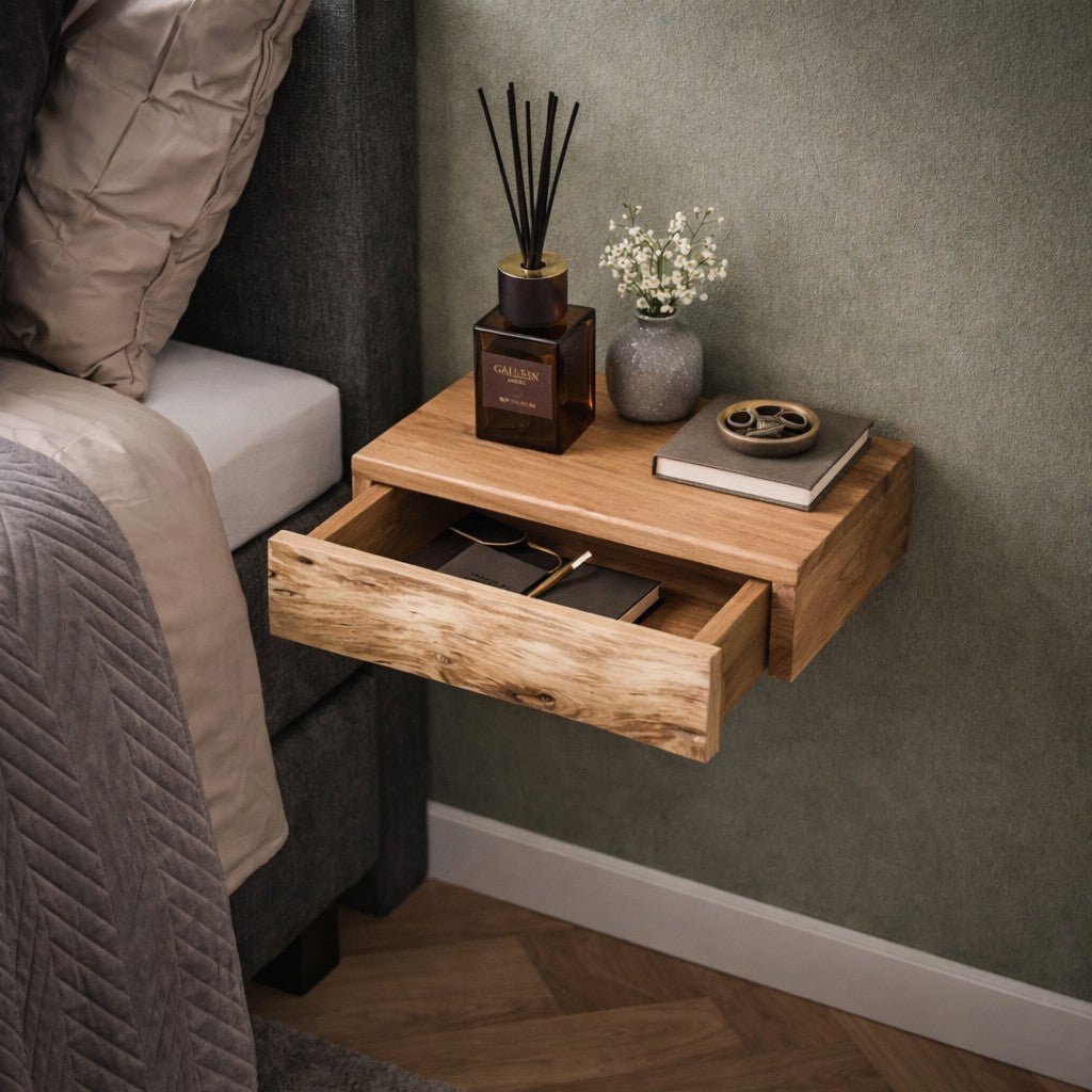 Wall-Mounted Acacia Wood Nightstand Set – Floating Bedside Shelf Pair for Minimalist Bedrooms, Compact Guest Rooms & Modern Home Decor | Thomler