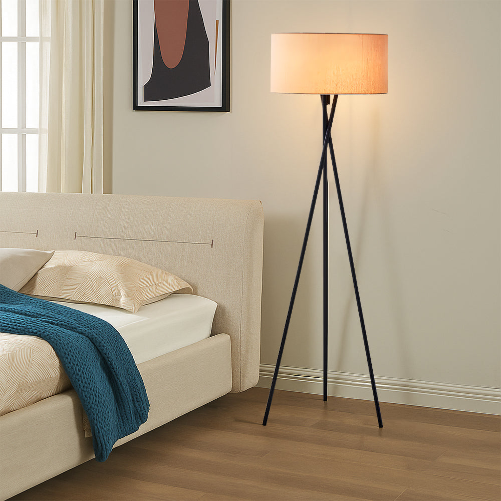 Floor Lamp Fabric Shade 42.0 cm Warm White Reading Living Room Scandinavian Standing Light | Thomler