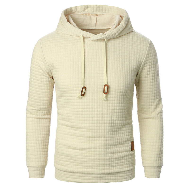 Hooded Sweater with Grid Texture – Slim-Fit Pullover for Men – Casual Layering Knit with Drawstring Hood – Everyday Comfort Hoodie | Thomler