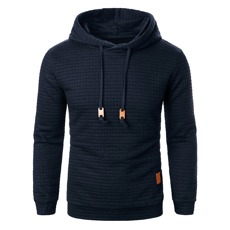 Hooded Sweater with Grid Texture – Slim-Fit Pullover for Men – Casual Layering Knit with Drawstring Hood – Everyday Comfort Hoodie | Thomler
