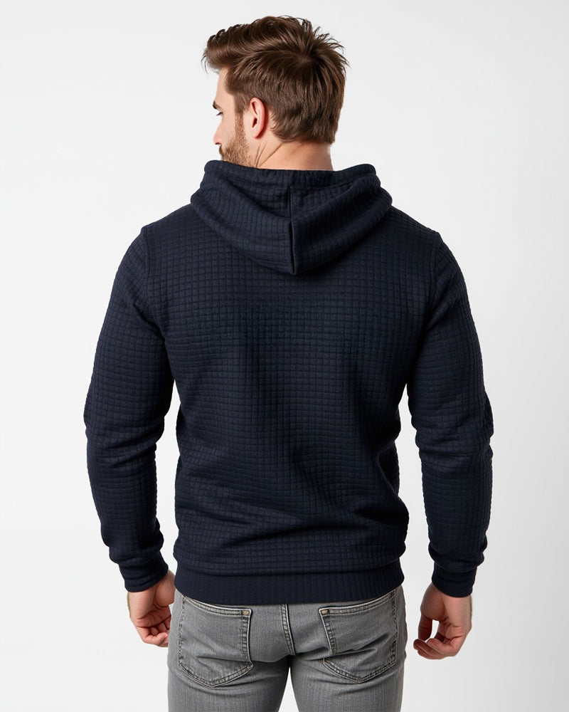 Hooded Sweater with Grid Texture – Slim-Fit Pullover for Men – Casual Layering Knit with Drawstring Hood – Everyday Comfort Hoodie | Thomler